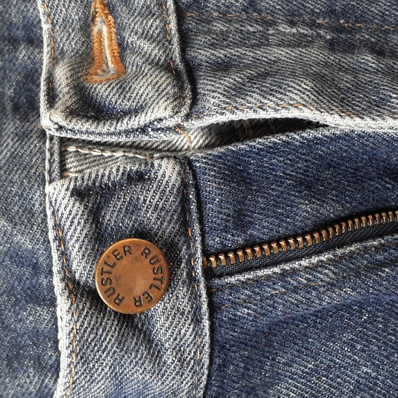 Men's Distressed Rustler Cotton Blue Jeans, Size 34 X 34 - Picture 3 of 8